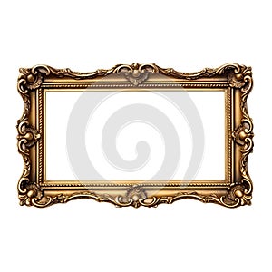 Golden frame of picture or photo, victorian decoration, elegance museum image.