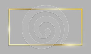 Golden frame shiny border on transparent background. Vector gold texture frame