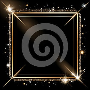 golden frame with sparkles on a black background