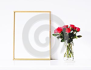 Golden frame on white furniture, luxury home decor and design for mockup, poster print and printable art, online shop