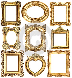 Golden frames. Baroque style antique objects photo