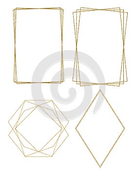 Golden frames. Glitter gold frame texture illustration. Baby nursery invite. Geometric frames. Wedding frame. Baby shower