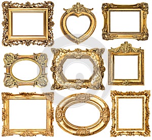 Golden frames without shadows isolated on white background
