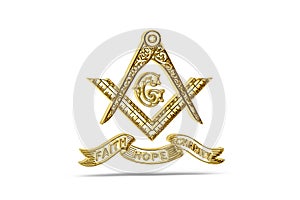 Golden freemasonry icon isolated on white background