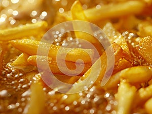 Golden French Fries in Hot Oil