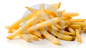 Golden French fries isolated on white background. Close-up image