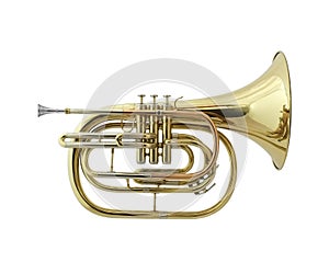 Golden French horn , Horn, Brass Music Instrument Isolated on White background