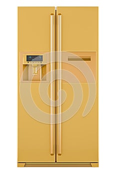 Golden Fridge with side-by-side door system, 3D rendering