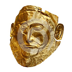 The golden funeral mask of Agamemnon isolated on white