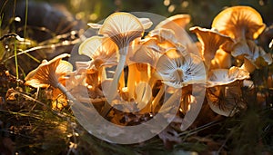 the golden, funnel-shaped caps of Chanterelle mushrooms