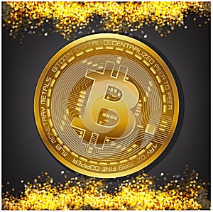 Golden futuristic digital money, bitcoin digital currency,