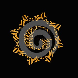 The golden G arabic islamic style Logo symbol letter with black backgroundfor Moslem festival