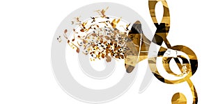 Golden G-clef with gramophone horn isolated vector illustration design.