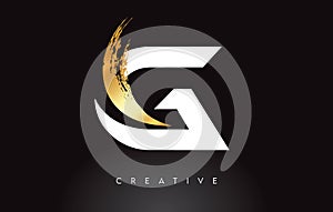 Golden G Letter Logo with Brush Stroke Artistic Look on Black Background Vector