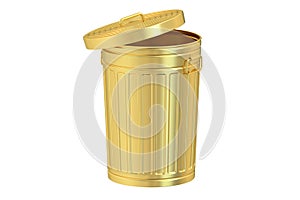 Golden garbage can, 3D rendering