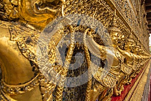 Golden garuda around temple in wat phra keaw