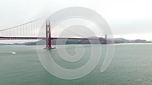 Golden Gate Bridge. Aerial of the Golden Gate Bridge in San Francisco in a misty day. Aerial California, USA