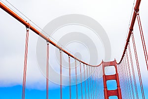 Golden Gate Bridge on a beautiful sunny day with blue sky and clouds in summer - San Fancisco Bay Area,  Golden Gate National