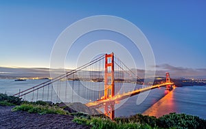 The Golden Gate Bridge at dawn