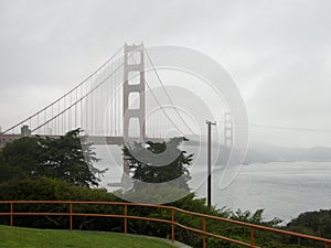 the golden gate bridge in the fog