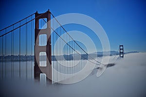 Golden gate bridge with the fog