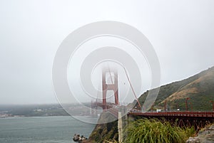 Golden Gate Bridge in Fog, San Francisco Bay, California