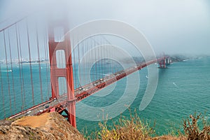 The Golden Gate Bridge on a foggy day, San Francisco