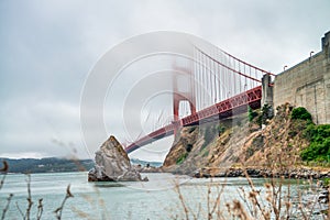 The Golden Gate Bridge on a foggy day, San Francisco