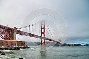 The Golden Gate Bridge on a foggy day, San Francisco