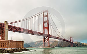 The Golden Gate Bridge on a foggy day, San Francisco