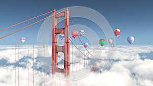 Golden Gate Bridge and hot air balloons
