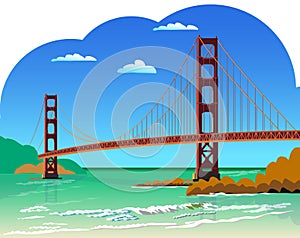Golden Gate Bridge isolated vector illustration San Francisco California United States of America.
