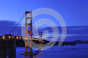 Golden gate bridge at night in San Francisco.