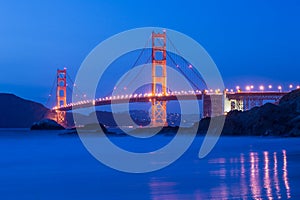 Golden gate bridge at night in San Francisco