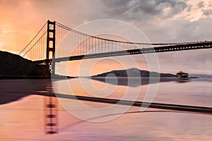 Golden Gate Bridge over San Francisco Bay at sunset