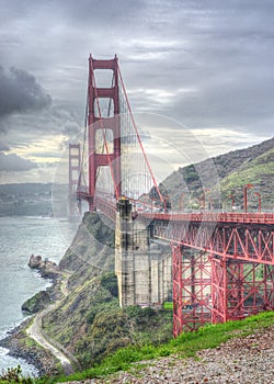 Golden gate bridge, overcast day in San Francisco, landmark bridge