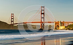 Golden gate bridge panorama at sunset