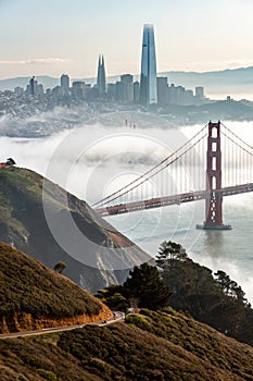 Golden Gate Bridge and San Francisco bay in fog photo