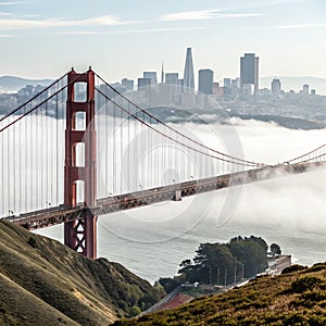 Golden Gate Bridge and San Francisco bay in fog photo