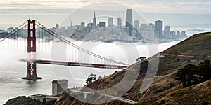 Golden Gate Bridge and San Francisco bay in fog photo