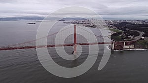 Golden Gate Bridge in San Francisco, California. Cityscape and Alcatraz Island in Background. USA. Cloudy Day 6