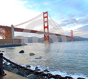 Golden Gate Bridge in San Francisco, California, USA at sunset photo