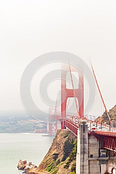 Golden Gate Bridge in San Francisco covered by fog