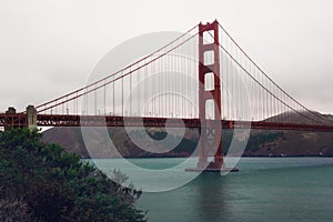 The Golden Gate Bridge in San Francisco during an overcast day