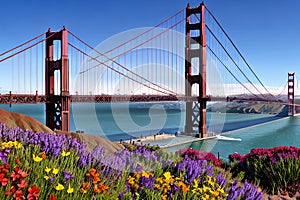 Golden Gate Bridge San Francisco purple flowers California