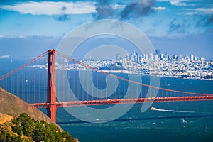 Golden Gate Bridge with San Francisco skyline in summer, California, USA