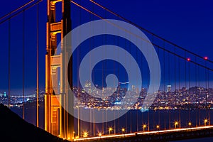 Golden Gate Bridge San Francisco sunset through cables