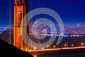 Golden Gate Bridge San Francisco sunset through cables