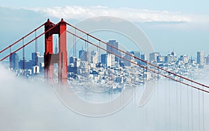 Golden Gate Bridge & San Francisco under fog photo