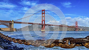 The Golden Gate Bridge seen and enjoyed from the marina avenue of the city of San Francisco, USA.